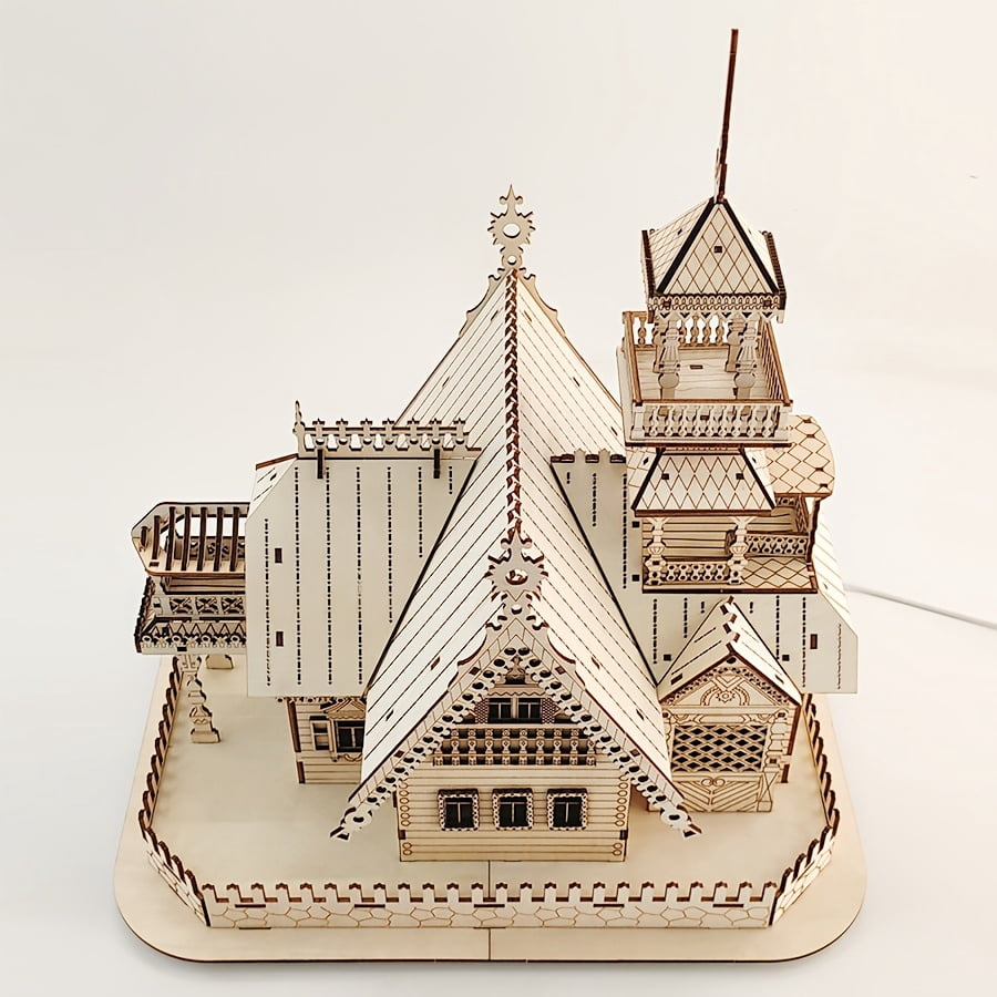 3D Puzzle House Hollow Villa Puzzle Model Kit, Villa DIY Model with LED Night Light, DIY Building Set for Adults, Home Decor, Miniature Diorama Kit, Valentine's Day Gift, Home Decoration