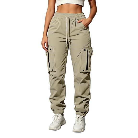 Vrorvz Cargo Jogger for Womens Drawstring Elastic Waisted Joggers Slim Leg Pant Outdoor Hiking Pants with Pockets
