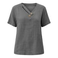 thumbnail image 5 of WHLBF Tank Tops for Women V-Neck Short Sleeve Button Loose Casual Summer Cotton Linen Shirt Tank Gray L, 5 of 8