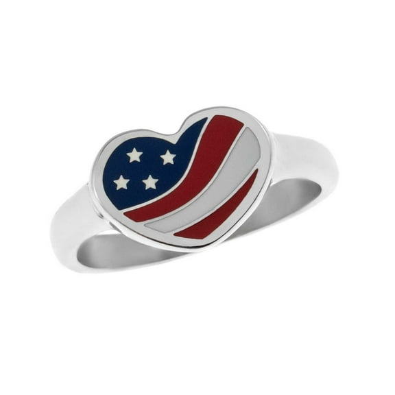 American Flag Heart Enamel Ring - Patriotic USA Red, White & Blue Jewelry size 5