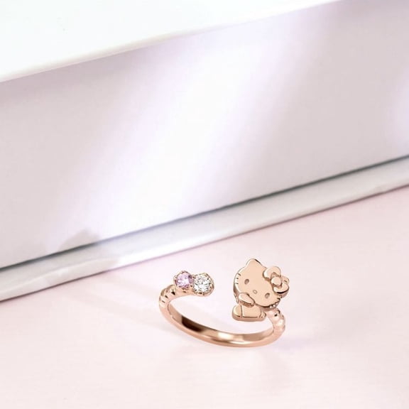 Cartoon Hello Kitty Ring Kawaii Rose Gold Rings Cute Birthday Present