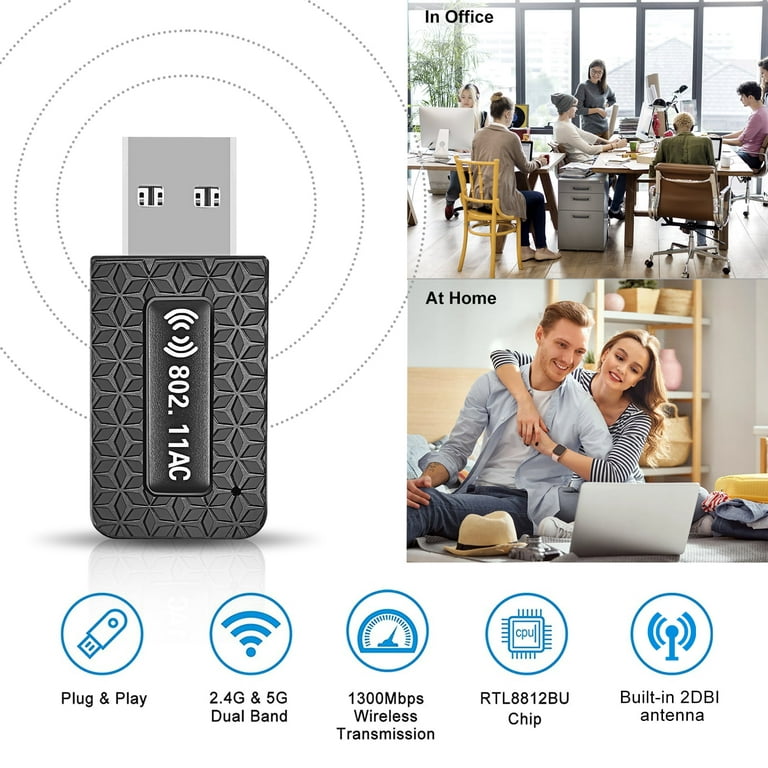 L-Link USB Wireless Adapter for PC Desktop 1300Mbps WiFi Adapter Dual Band  5dBi Antenna for Laptop USB 3.0 Fast Connect,Computer Network Wi-Fi