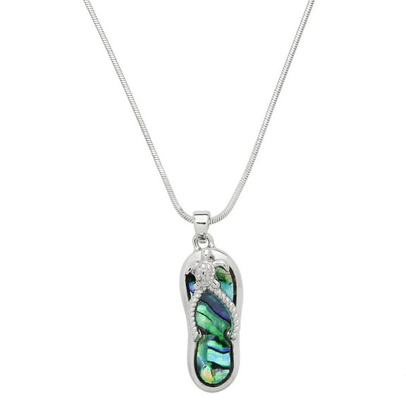 Slipper Pendant Necklace Abalone Shell Rhodium Plated 17 Inch Snake Chain J1027