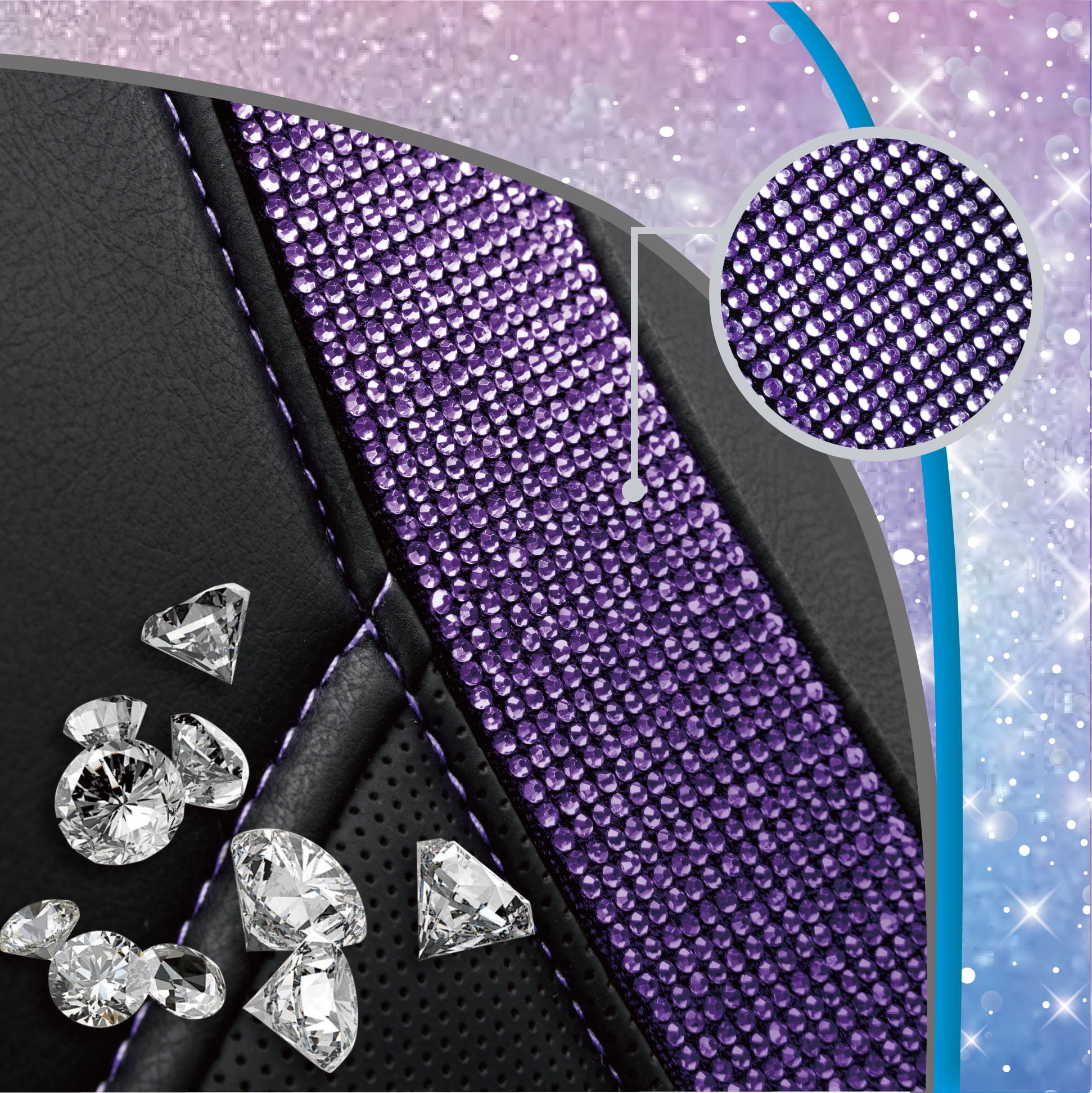 Auto Drive Diamond Leather Car Seat Cover,Luxury Bling Crystal Design,Universal Fit for Cars,SUVs Dark Purple