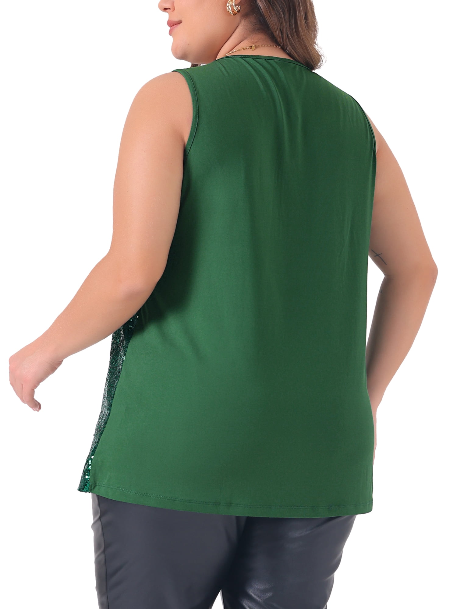 DARING DIVA Women's Plus Sleeveless Sparkle Sequin V Neck Tank Top 3X Green