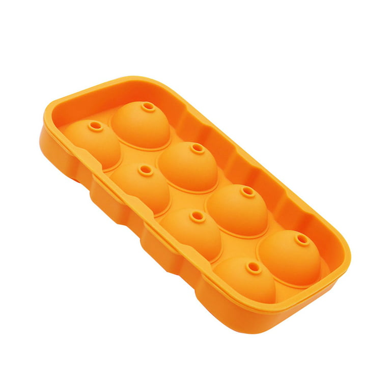 Silicone 8 Cavity Ice Mold Bar AccessioriesKitchen Tools Ice Sphere Mold  With Funnel Ice Cube Ball Maker Mold Orange 