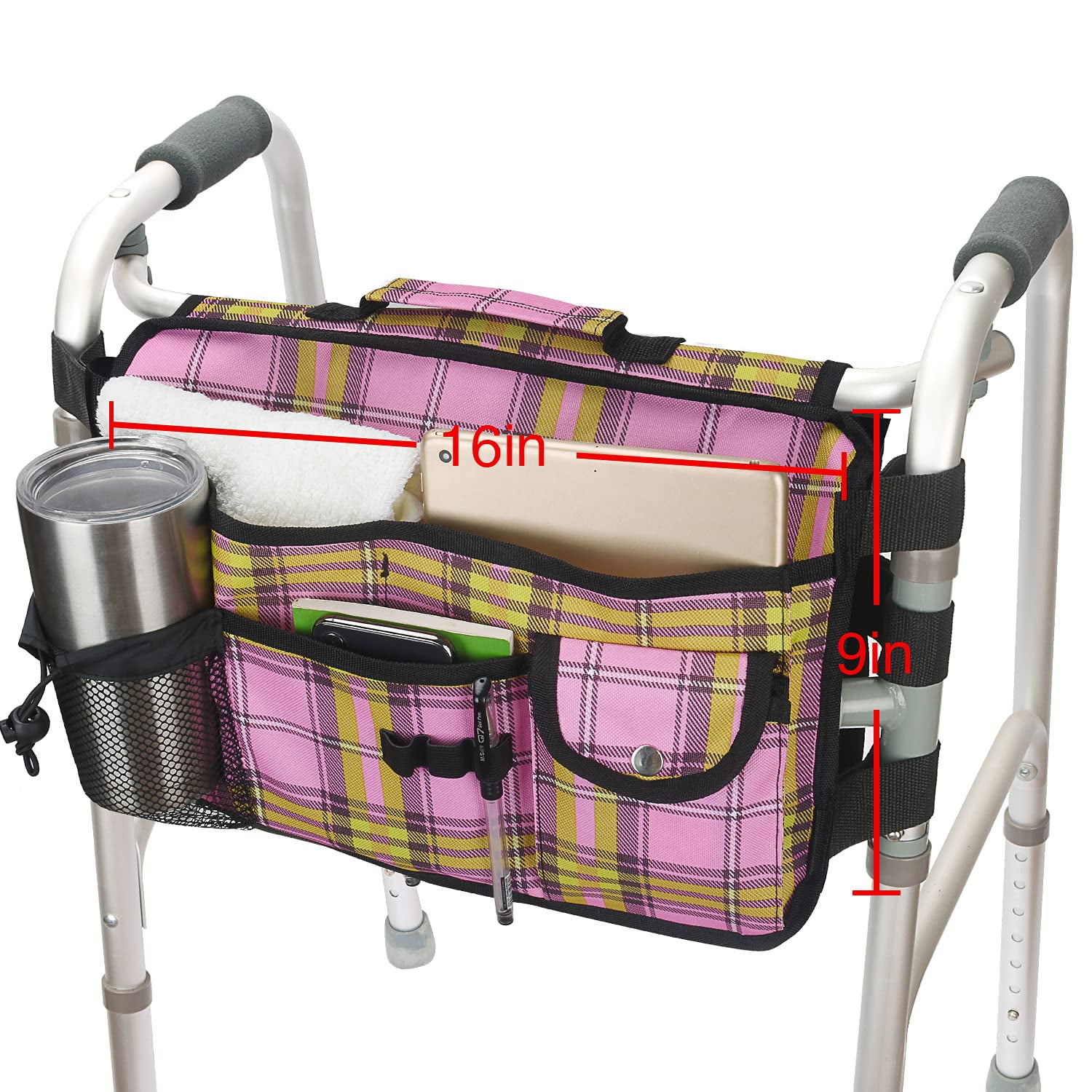 Double Sided Walker Bag, Walker Organizer Pouch Tote for Rollator and