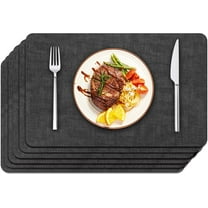 Faux Leather Placemats Set of 6 - Waterproof - Wipe Clean - Heat Resistant - Anti Slip Dining Table Place Mats, Suitable for Indoor & Outdoor Use, 17‘‘×12‘‘, Black