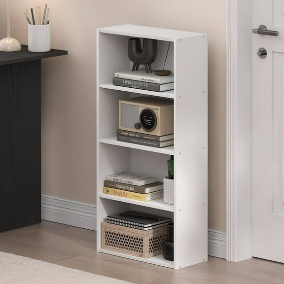 Basic 35.04 in. Tall White Wood 4-Shelf Open Shelf Bookcase