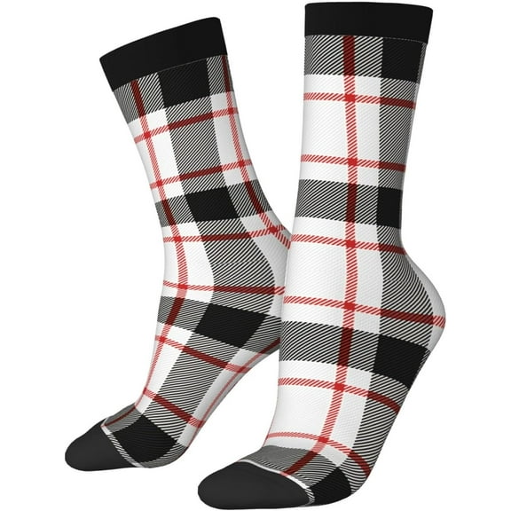 Christmas-And-New-Year-Tartan-Plaid-Scottish-In-Black-Red-And-White-Cage-Scottish-Cage-Tradi Men'S And Women'S Unisex Crew Socks, Quick-Drying Fabric For Casual, Gym & Office Wear