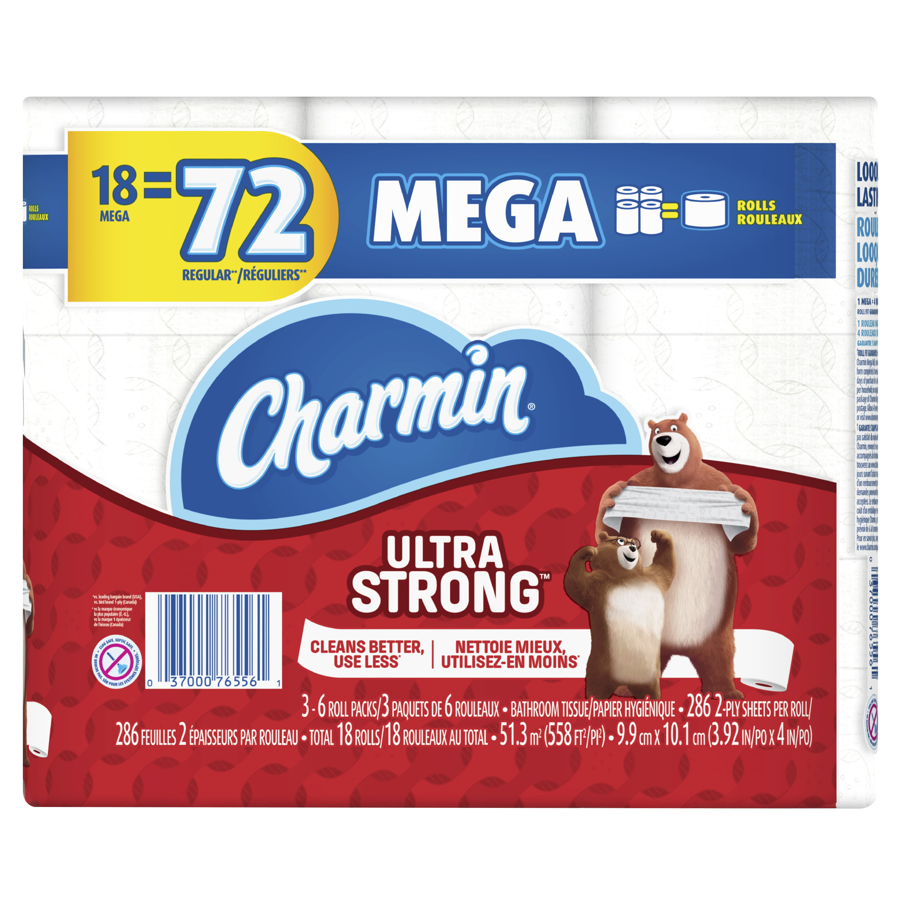 Charmin Ultra Strong Toilet Paper 18 Mega Roll, 286 sheets per roll ...