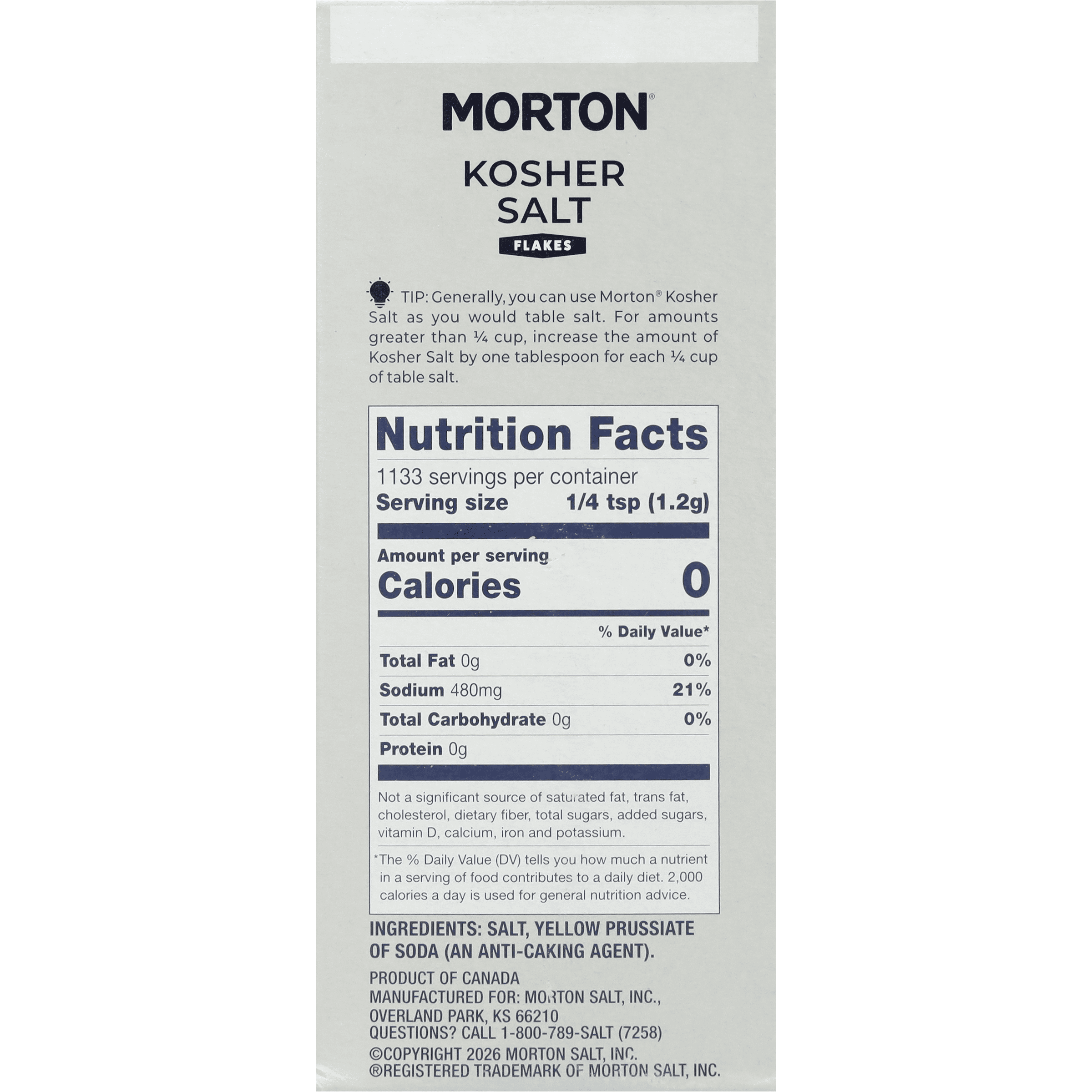 (4 pack) Morton Kosher Salt Flakes 3 lb.