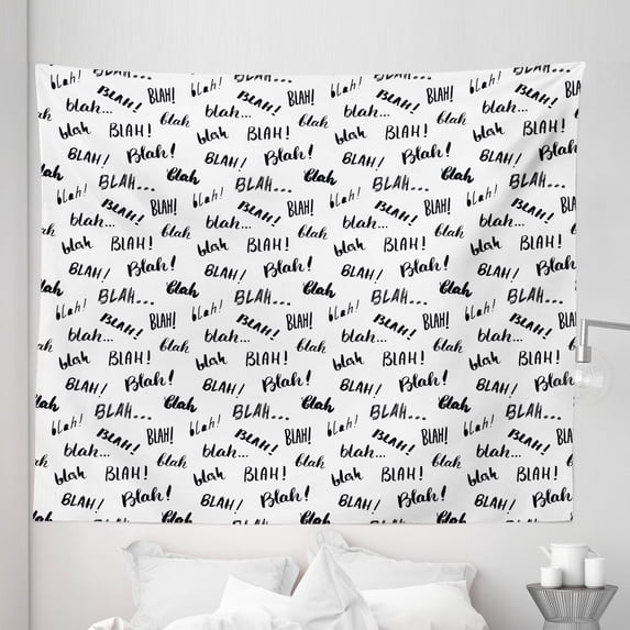Funny Words Tapestry, Blah Blah Words in Hand Written Style Nonsense Expression Discussion Theme, Fabric Wall Hanging Decor for Bedroom Living Room Dorm, 5 Sizes, Black and White, by Ambesonne