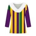 thumbnail image 4 of UPPADA Femmes T-Shirts à Manches 3/4 Mardi Gras Yall T-Shirts à Imprimé Floral Col Ras du Cou Blouse à devant Plissé Hauts d'Été Décontractés Chandail à Enfiler Haut Mode Fête Défilé Hauts Femmes T-Shirts à Manches 3/4 Liquidation, 4 of 5
