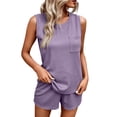 thumbnail image 3 of Bovxnpu Women 2 Piece Loungewear Set Beach Vacation Sweatsuit Tracksuit Set Women's Sleeveless Top & Shorts Round Neck Fall Casual Outfit Summer Outfits, 3 of 7