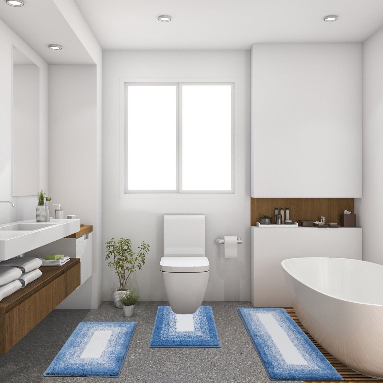 Ileading Bathroom Rugs Sets 4 Piece Plush Shaggy Microfiber Bath Rug with U-Shaped Contour Toilet Mat
