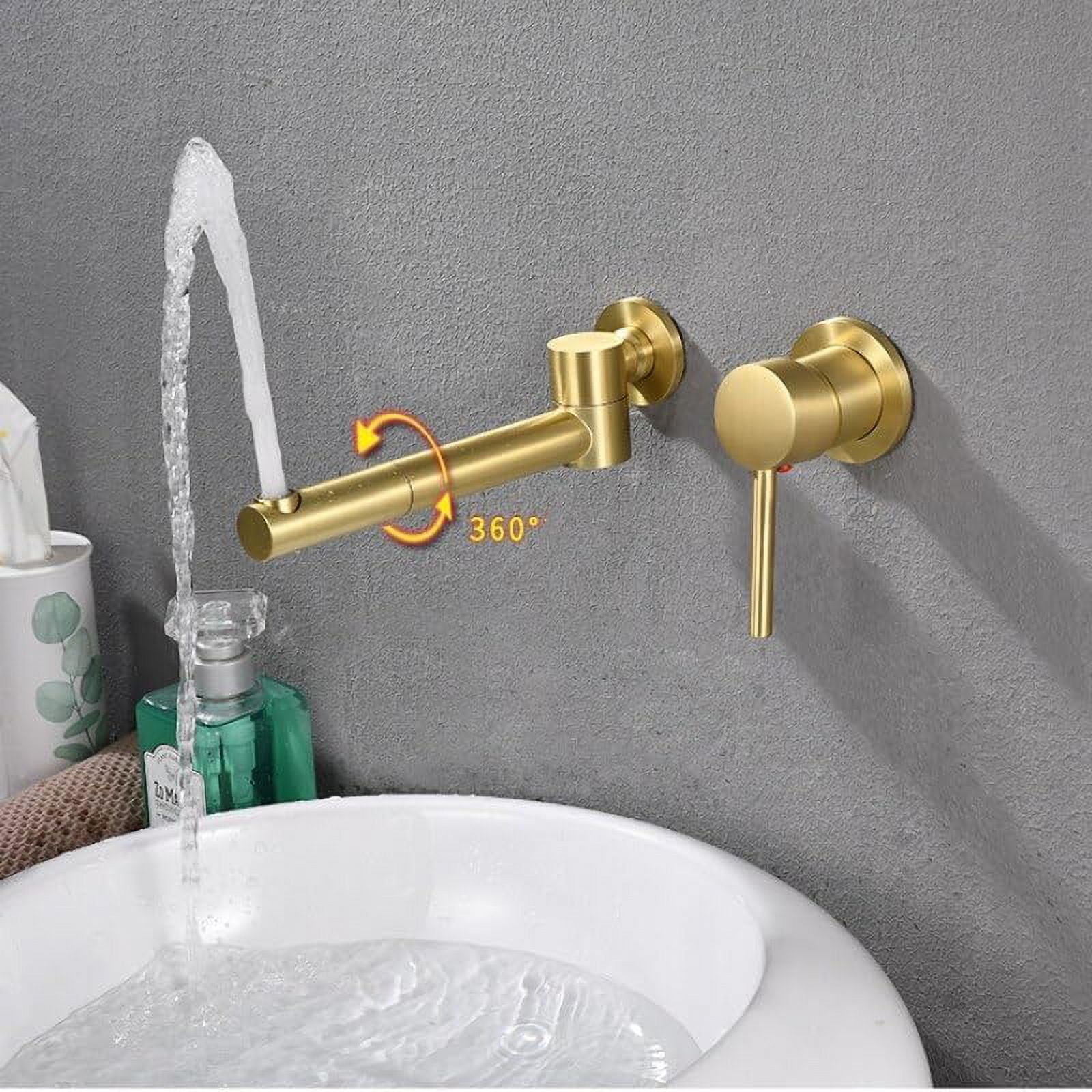 Basin Faucet Bathroom Single Lever Wall Mounted Sink Faucet Crane Rotation Brass Sink Faucet Hot and Cold Brush Gold