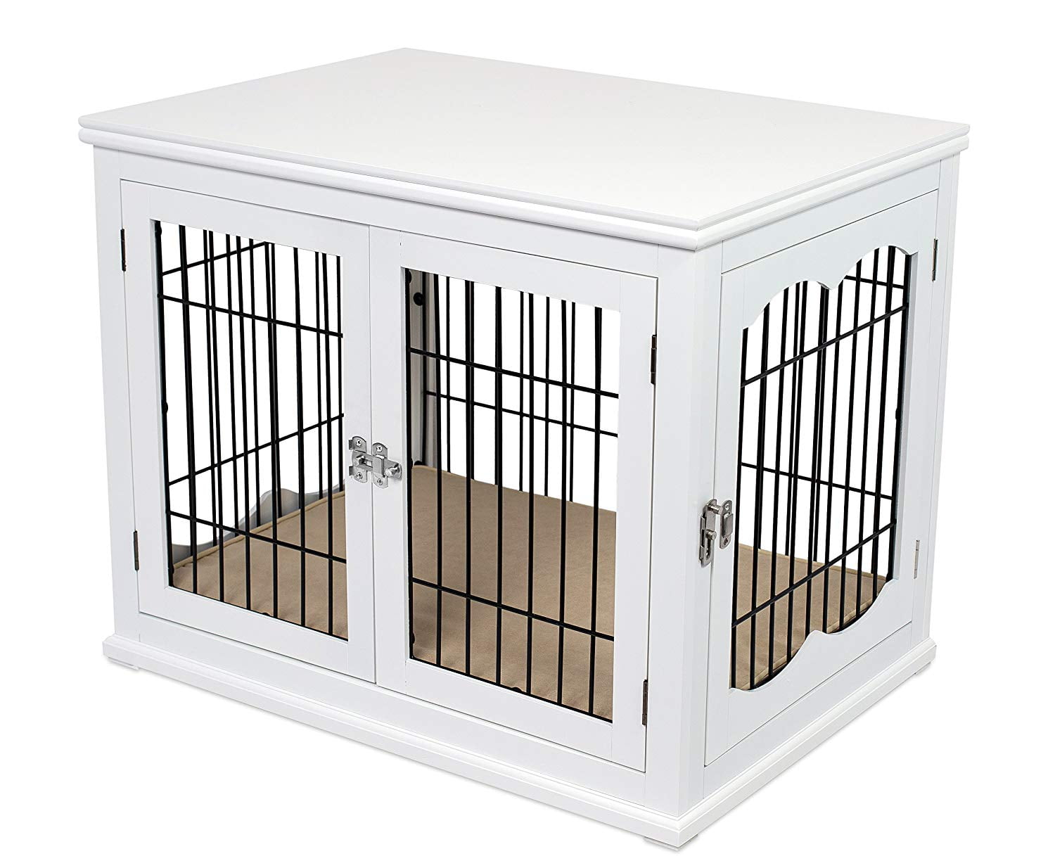 Wooden Wire Dog Crate Side Table White, Pet Crate Coffee Table