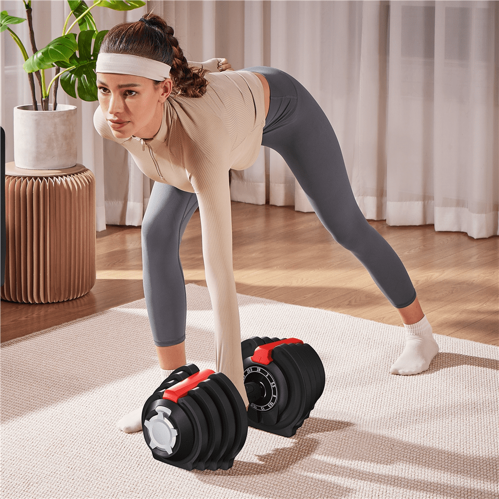 Renwick 11-in-1 Adjustable Dumbbell Weight For Home Gym, Black & Red