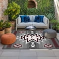 thumbnail image 2 of Red Gray Outdoor Rug for Patio/Deck/Porch, Non-Slip Large Area Rug 5 x 7 Ft, Southwest Retro Ethnic AztecTexture Bohemian Indoor Outdoor Rugs Washable Area Rugs, Reversible Camping Rug Carpet Runner, 2 of 8