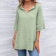thumbnail image 2 of Camisas sueltas de algodón y lino de manga corta con cuello en V para mujer, blusas de verano OAVQHLG3B Store  lin121212, 2 of 5