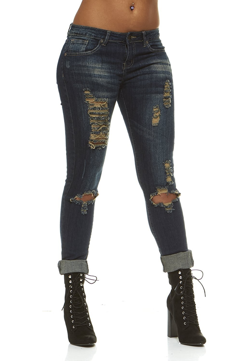 V.I.P.JEANS Ripped Distressed Washed Skinny Stretch Jeans For Women Junior or Plus Sizes - image 1 of 8