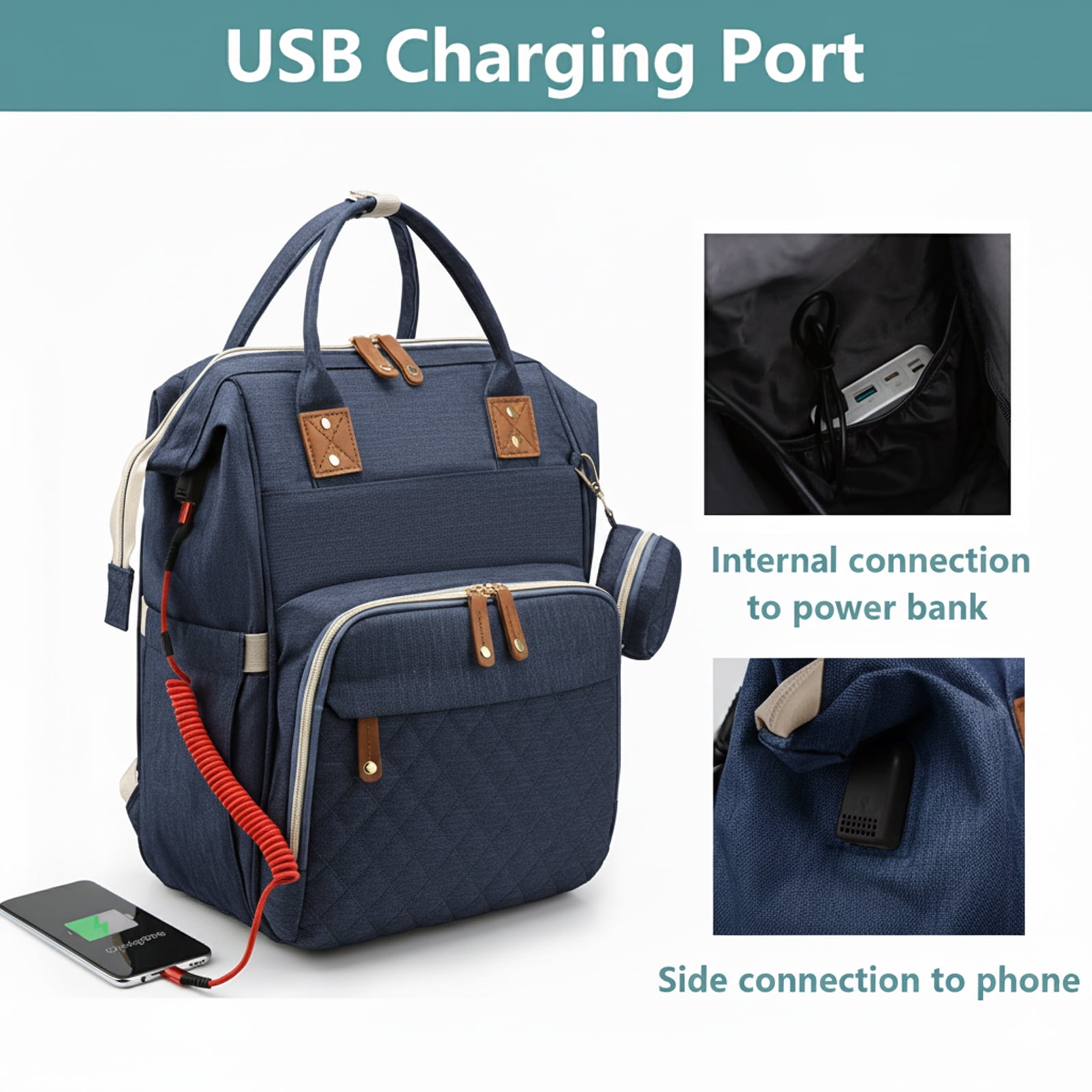 Oioane Baby Diaper Bag with Changing Station, Multifunctional Portable Backpack with USB Charging Port for Travel, Blue