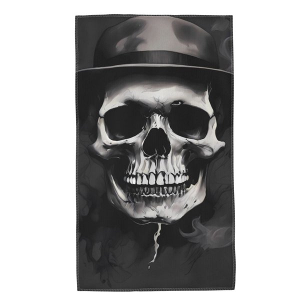Fotbe Black White Hat Skull Toalla Premium con Patrón, Toalla de Microfibra de Secado Rápido, Ligera y Altamente Absorbente (27.5x16in), Ideal para Uso Diario