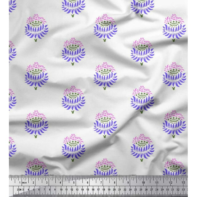 Soimoi Modal Satin Fabric Leaves & Floral Block Decor Fabric Printed Yard 42 Inch Wide