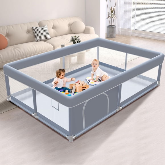 Baby Playpen XVISHX 165 x 125 cm con tela hipoalergénica, color gris