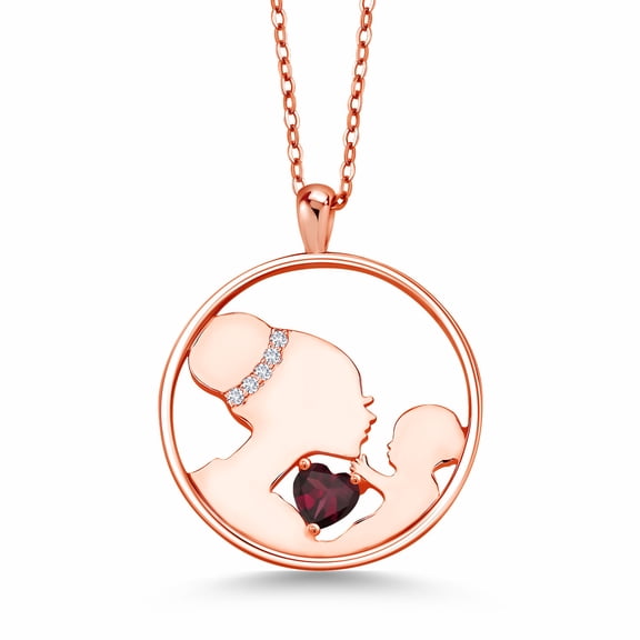Gem Stone King Keren Hanan Mother`s Affection 0.60 Ct Red Rhodolite Garnet E-F Lab Grown Diamond 18K Rose Gold Plated Silver Pendant Necklace for Women with 18 inch Silver Chain