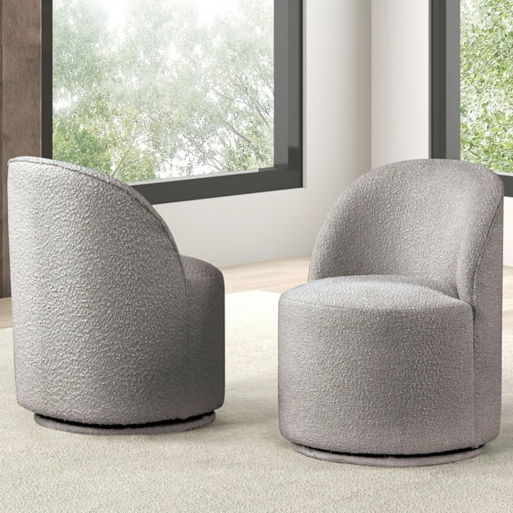 Furniture of America Jaine Modern Boucle Chenille Curved Back Swivel Dining Side Chair, Light Gray