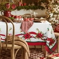 thumbnail image 5 of Red Christmas Table Cloth Rectangle 60" x 102" (8-10 Seats)- Washable Polyester Poinsettia Print Decoration Tablecloth for Kitchen Dinning, Holiday Dinner, 5 of 6
