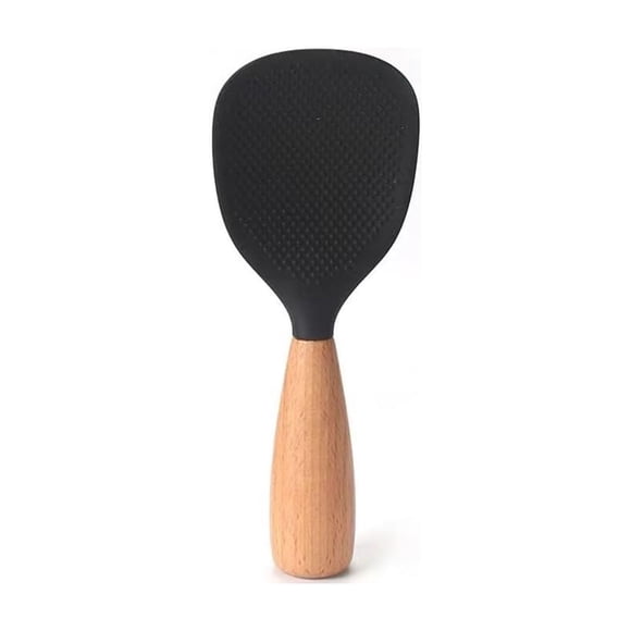 Multifunction Spatula Cooking Spoon Non Stick Silicone Self Standing Rice Spatula with Wooden Handle for Serving