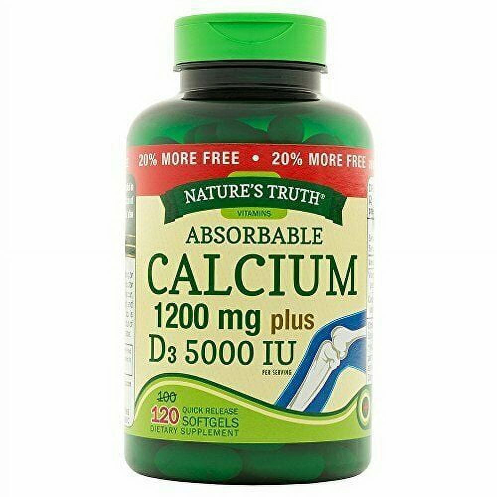 Nature's Truth Calcium 1200mg + D3 5000 IU Softgels 120 ea (Pack of 2)
