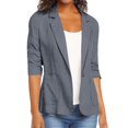 thumbnail image 3 of IYYVV 2026 Summer Linen Blazer Women 3/4 Sleeve Lightweight Suit Jacket Elegant Casual Cotton Blend Work Blazers Cardigan Dark Gray XL, 3 of 10