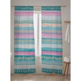 thumbnail image 5 of Vintage Stripes Sheer Curtains 96 Inch Long 2 Panels, Green Pink Striped Gradient Retro Lines Light Filtering Rod Pocket Semi Sheer Curtains, Sheer Voile Drapes for Living Room Bedroom, 52"x96", 5 of 5