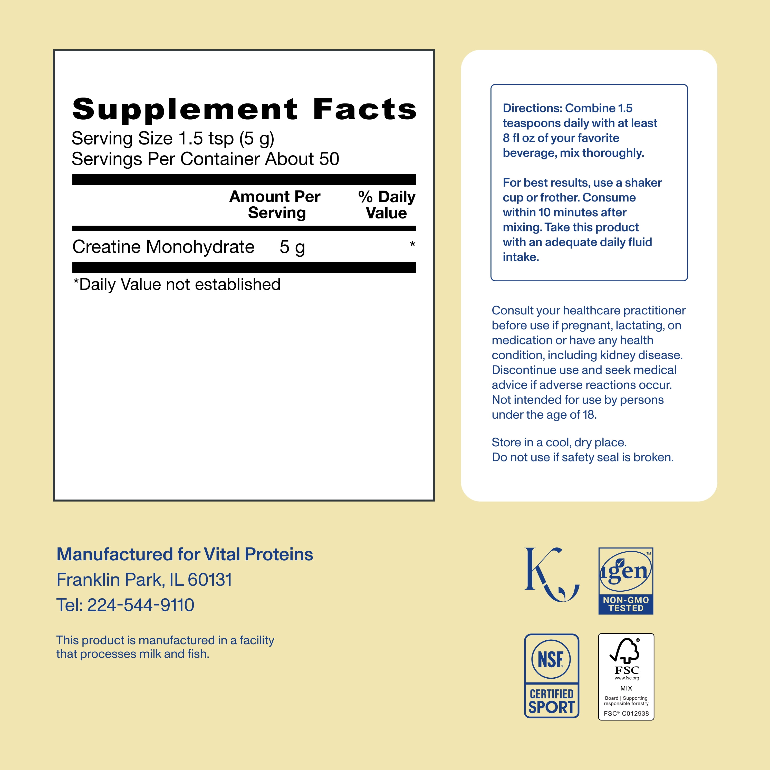 Vital Proteins Creatine Monohydrate Powder Supplement, Supports Muscle Growth & Strength, Unflavored, 8.8 oz