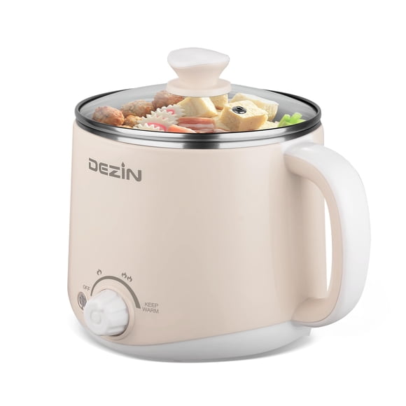 Dezin Electric Pot, 1.6L Ramen Cooker, Hot Pot Electric Stainless Steel, Multifunctional Cooker for Egg, Pasta, Soup, Porridge, Oatmeal with Temperat