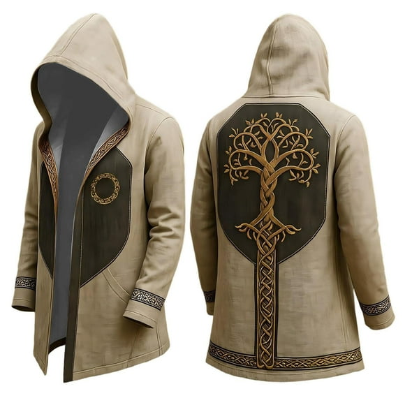 Men's Cardigan Hooded Norse Mythology Motorcycle Jacket Long Sleeve Casual Loose Fit Streetwear Coat for Daily Wear Spring Autumn Winter