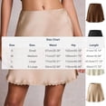 thumbnail image 3 of Miluxas Women Satin Silky Mini Skirt Solid Color Lace Trim Patchwork Short Skirt Elegant Elatic Low Rise Bodycon Short Underskirt Slip Skirt Beige, 3 of 5