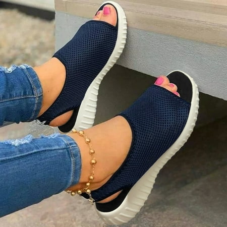 

HIBRO Womens Ladies Fashion Wedge Peep Toe Slip On Mesh Breathable Sandals Shoes