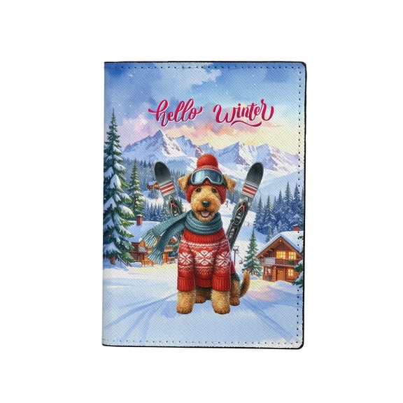 Hello Welcome Winter The Ski Airedale Terrier Snowy Day Travel Passport Wallet Dale Waterside Dog Lover PU Leather Passport Holder Cover - 13013