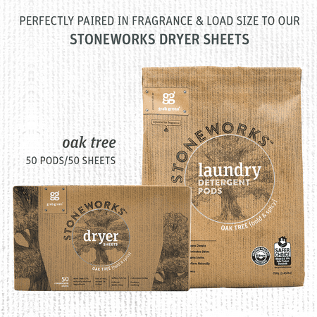 Grab Grean Natural Stoneworks Laundry Detergent Pre-Measured Powder Pods, Oak Tree, 50 Loads