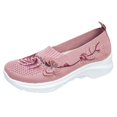 thumbnail image 2 of Women's Knit Embroidered Platform Sneakers Slip On Breathable Rocker Shoes Daily Commute Work Shopping Stylish Casual Footwear Pink 39, 2 of 9