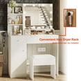 thumbnail image 5 of Astimey Makeup Vanity Desk with LED Lighted Mirror & Power Outlet, Vanity Set with Large Drawers, Cushioned Stool, 3 Color Lighting Modes Adjustable Brightness for Bedroom Studio (White), 5 of 7
