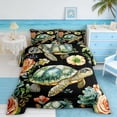 thumbnail image 2 of Manfei Watercolor Sea Turtle Full Size Comforter Sets for Kids Boys and Girls, Rose Succulent Floral Bedding Sets, Black Reversible 3-Piece, 1 Comforter and 2 Pillowcases, 2 of 6