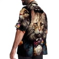 thumbnail image 3 of Retro Cat Men's Poplin Shirt, Casual Short Sleeve Printed Button Down Summer Beach Unisex Shirts, 3 of 6