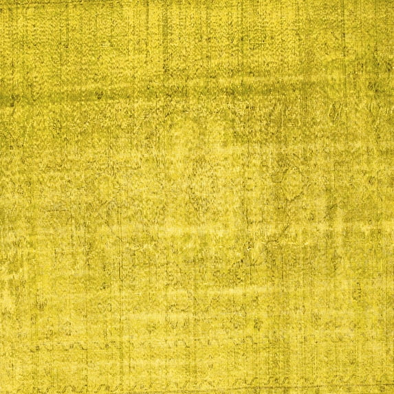 Ahgly Company Machine Washable Indoor Square Abstract Yellow Contemporary Area Rugs, 4' Square