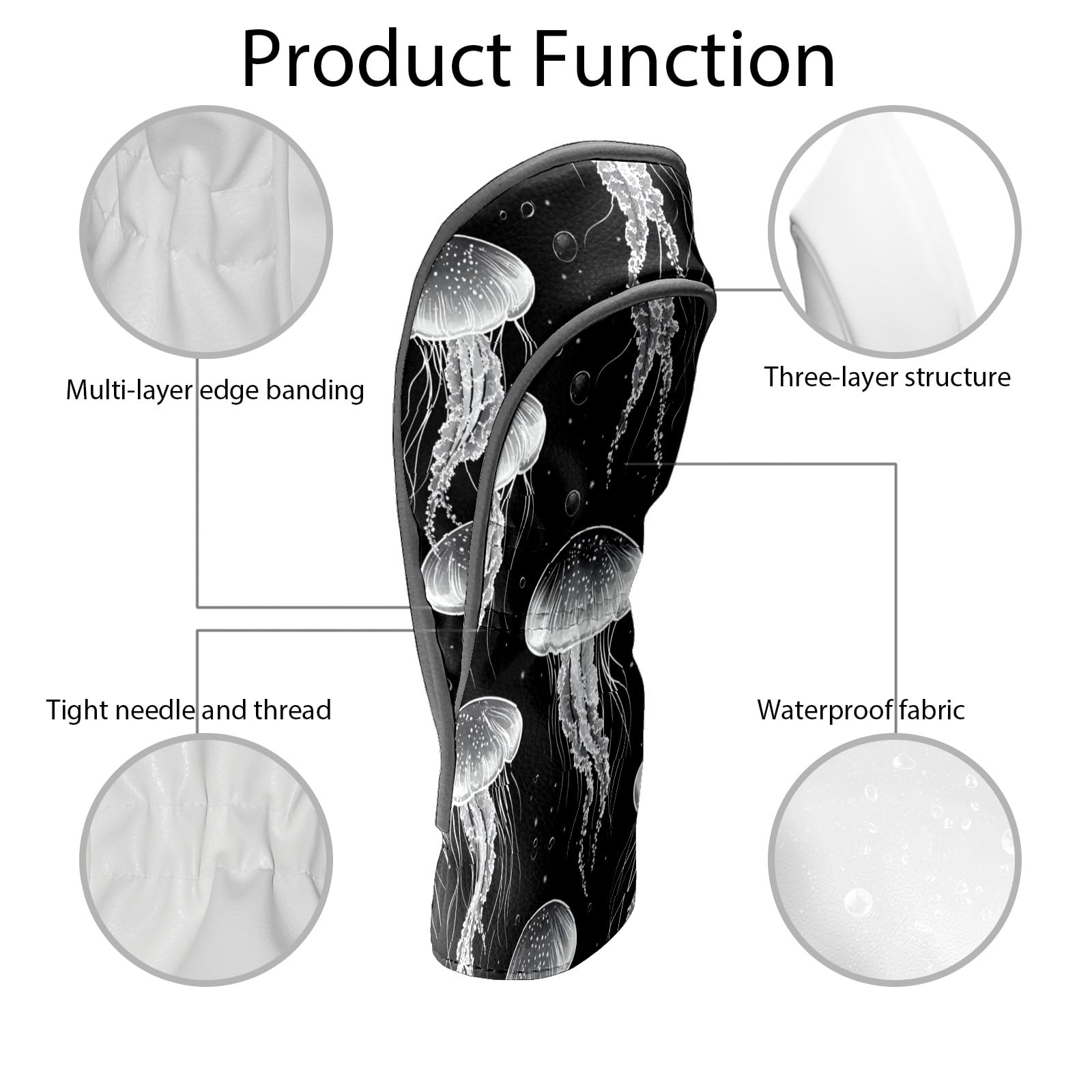 Golf Club Covers PU Leather Waterproof Head Covers for Fairway Woods Hybrids Jellyfish
